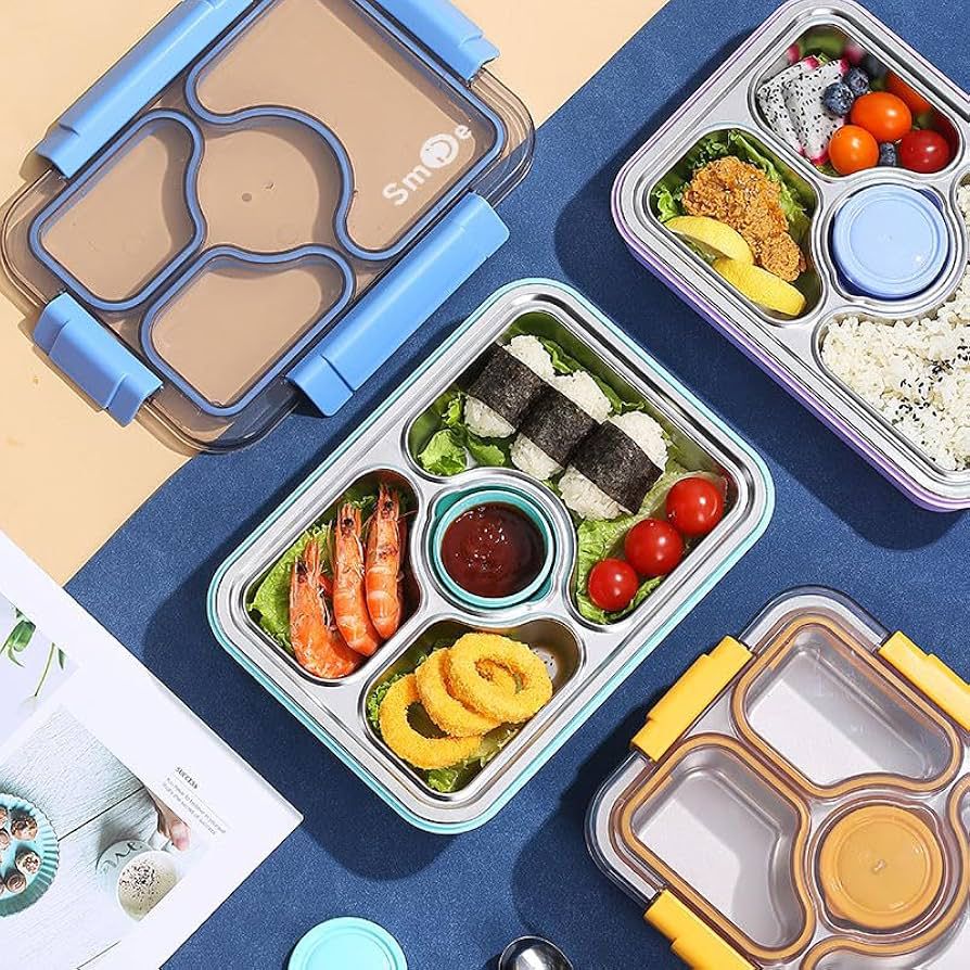 3 Compartment Thermal Insulation Stainless Steel Lunch Box for Kids, Tiffin Box, with Spoon and Fork Lid Leak Proof, Lunch Box for Office