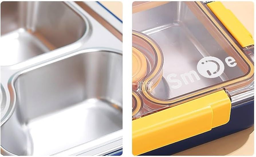 3 Compartment Thermal Insulation Stainless Steel Lunch Box for Kids, Tiffin Box, with Spoon and Fork Lid Leak Proof, Lunch Box for Office