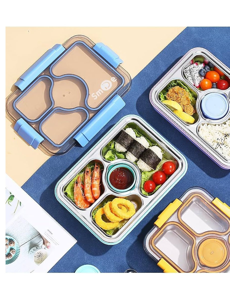 3 Compartment Thermal Insulation Stainless Steel Lunch Box for Kids, Tiffin Box, with Spoon and Fork Lid Leak Proof, Lunch Box for Office