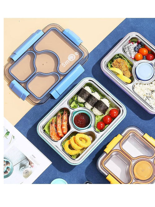 3 Compartment Thermal Insulation Stainless Steel Lunch Box for Kids, Tiffin Box, with Spoon and Fork Lid Leak Proof, Lunch Box for Office
