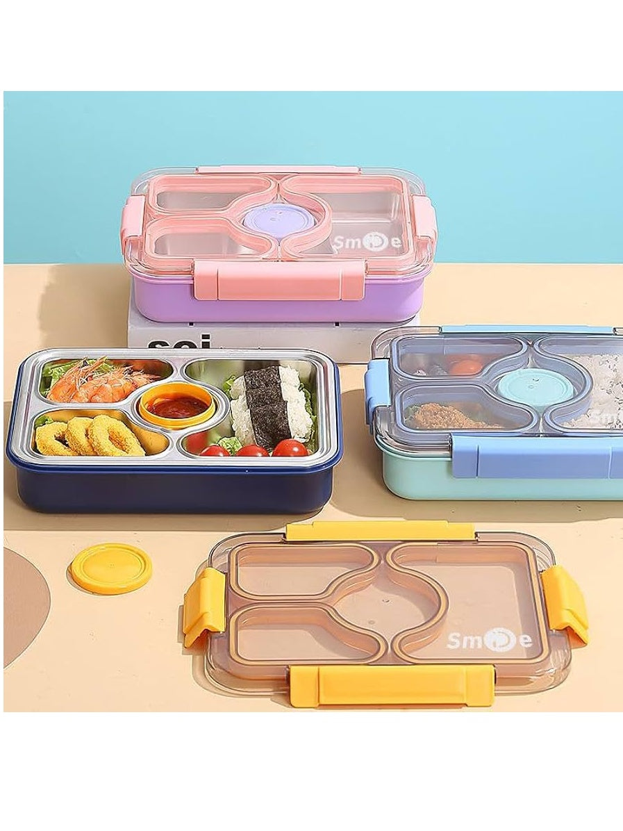 3 Compartment Thermal Insulation Stainless Steel Lunch Box for Kids, Tiffin Box, with Spoon and Fork Lid Leak Proof, Lunch Box for Office