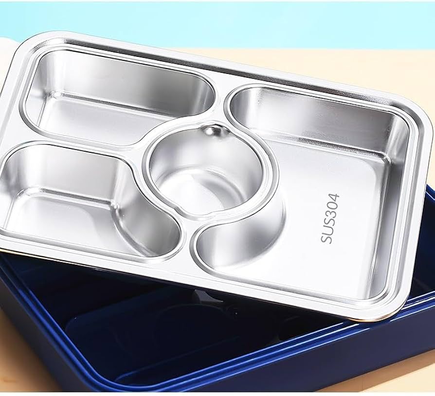 3 Compartment Thermal Insulation Stainless Steel Lunch Box for Kids, Tiffin Box, with Spoon and Fork Lid Leak Proof, Lunch Box for Office